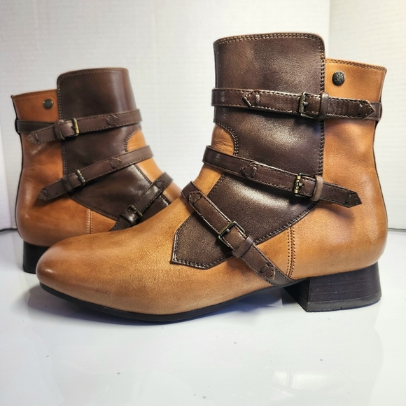 Bussola Italian 'Lausanne' Two-Tone Toffee Chocolate Leather Boots Womens 8.5 - Picture 7 of 13